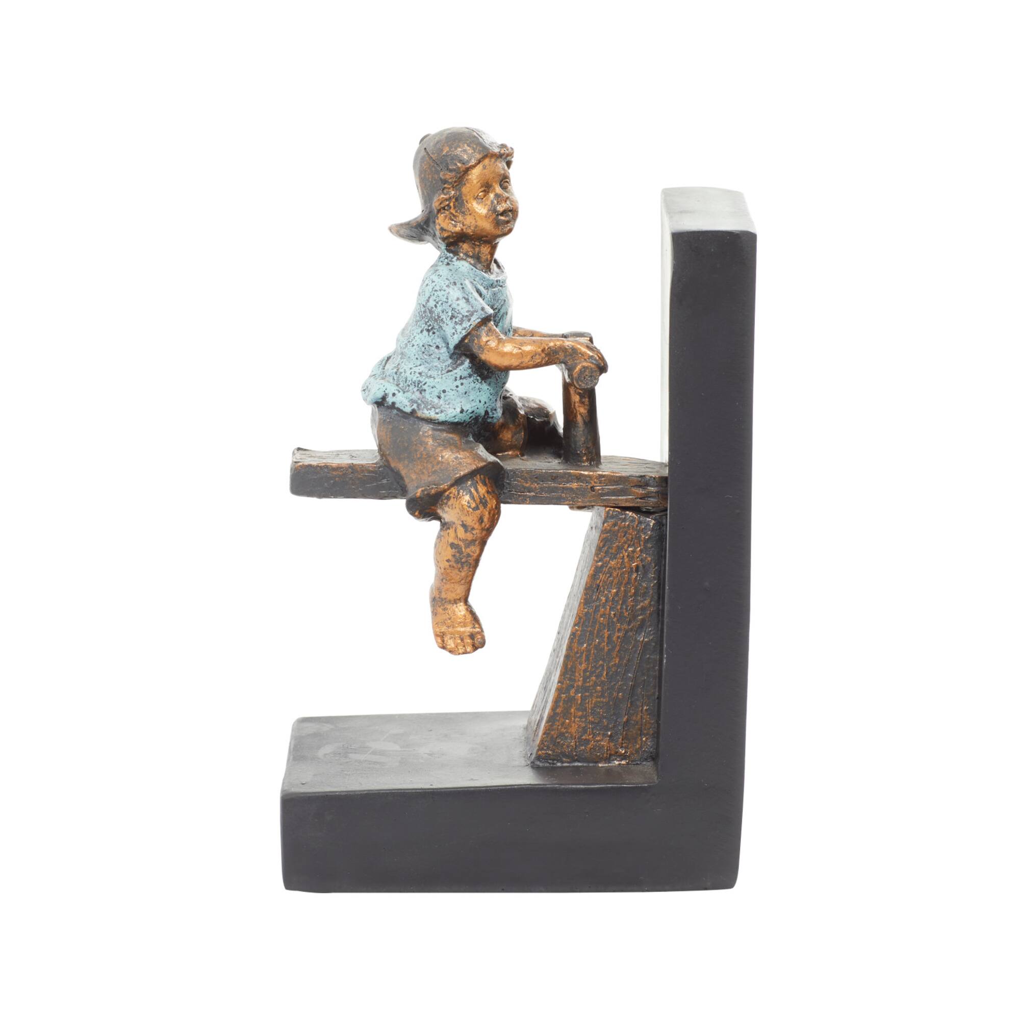 8" Brown Polystone Playing Children Bookends